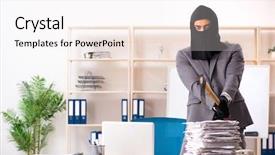  Presentation with gangster - Beautiful slide set featuring mobsters - male gangster stealing information backdrop and a white colored foreground