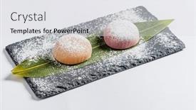 Presentation with dessert - PPT theme consisting of mochi-japanese-dessert-on-plate and a light gray colored foreground