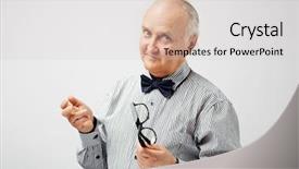  Presentation with bald - Slide set enhanced with mockery - portrait of confident bald senior background and a lemonade colored foreground