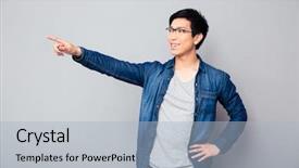  Presentation with asian nurse helps a man - Cool new presentation design with mockery - smiling asian man showing finger backdrop and a light blue colored foreground