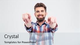  Presentation with fingers - Cool new presentation theme with mockery - smiling handsome man pointing fingers backdrop and a  colored foreground
