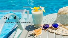  Presentation with swimming pool - Cool new presentation theme with mocktail - swimming pool table with sunglasses backdrop and a light blue colored foreground