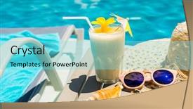  Presentation with swimming - Cool new slide deck with mocktail - swimming pool table with sunglasses backdrop and a seafoam green colored foreground
