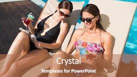  Presentation with swimming pool - Amazing PPT theme having mocktail - two beautiful young women backdrop and a red colored foreground