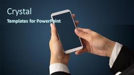  Presentation with female - PPT theme having mockup-for-female-hand-using and a ocean colored foreground