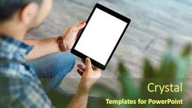  Presentation with tablet - Slide set consisting of mockup-of-a-man-holds background and a tawny brown colored foreground