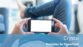  Presentation with smartphone - Colorful presentation theme enhanced with mockup of a man using smartphone lying on a floor at home clipping path included backdrop and a teal colored foreground