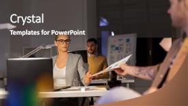  Presentation with developer - Colorful PPT theme enhanced with mockup with user interface design backdrop and a dark gray colored foreground