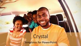  Presentation with portrait happy family smiling - PPT theme featuring mode - portrait of happy family sitting background and a yellow colored foreground