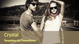  Presentation with people helping each teamwork couple - Colorful slides enhanced with model - couple of modern young people backdrop and a coral colored foreground