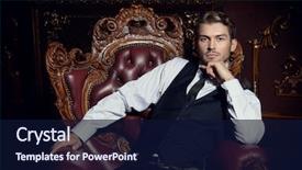  Presentation with apartments - PPT theme with model - imposing well dressed man sitting background and a navy blue colored foreground