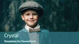  Presentation with fashion - Presentation theme with kid's fashion happy child boy posing at studio in elegant clothes clothes for children background and a ocean colored foreground