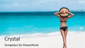  Presentation with holiday destination - PPT theme with model - summer vacation happiness carefree joyful background and a arctic colored foreground