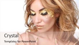  Presentation with gold cosmetic - PPT theme with model adorned with gold leaf background and a  colored foreground