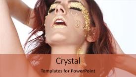  Presentation with gold cosmetic - Beautiful PPT layouts featuring model adorned with gold leaf backdrop and a  colored foreground