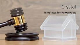  Presentation with gavel - PPT theme consisting of model and a brown gavel background and a light gray colored foreground