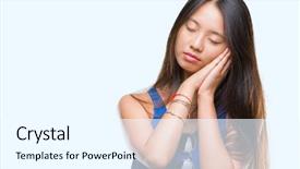  Presentation with woman praying over bible - Slide deck featuring model energy - young asian woman over isolated background and a cool aqua colored foreground