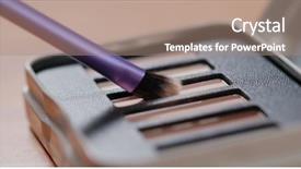  Presentation with cosmetics brush and explosion makeup - Beautiful slides featuring model explosion - palette with eye shadows backdrop and a coral colored foreground