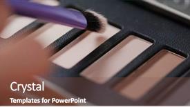  Presentation with cosmetics brush and explosion makeup - Theme with model explosion - palette with eye shadows background and a tawny brown colored foreground