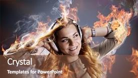  Presentation with music - Audience pleasing theme consisting of model explosion - young girl listens to music backdrop and a tawny brown colored foreground