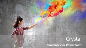  Presentation with pretty 3d animation - Cool new PPT theme with model explosion - young pretty woman in casual backdrop and a gray colored foreground