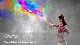  Presentation with pretty 3d animation - PPT layouts with model explosion - young pretty woman in casual background and a gray colored foreground