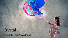  Presentation with headphones - Amazing presentation design having model explosion - young pretty woman in casual backdrop and a light gray colored foreground