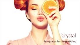  Presentation with girl model - Beautiful slide set featuring model girl holding juicy orange backdrop and a lemonade colored foreground