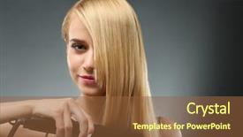  Presentation with makeup fashion model applying lipstick - Presentation design featuring model girl straightening her hair background and a  colored foreground