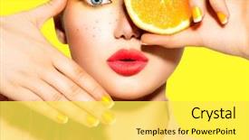  Presentation with girl model - Colorful presentation theme enhanced with model girl takes juicy orange backdrop and a yellow colored foreground