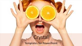  Presentation with girl model - Slide set with model girl takes juicy orange background and a coral colored foreground