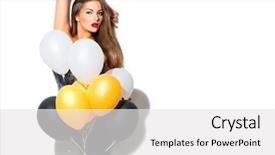  Presentation with girl model - PPT layouts with model girl with colorful balloons background and a white colored foreground