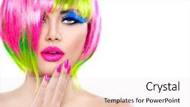 Presentation with pink nails - Slide deck featuring model girl with colorful dye background and a sky blue colored foreground