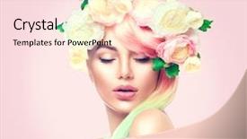  Presentation with colorful flower - Colorful PPT theme enhanced with model girl with colorful flower backdrop and a lemonade colored foreground