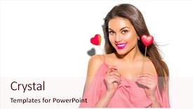  Presentation with girl model - Presentation design consisting of model girl with valentine heart background and a lemonade colored foreground