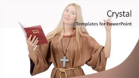  Presentation with prayer - Colorful presentation enhanced with model gospol - female prayer isolated on white backdrop and a sky blue colored foreground