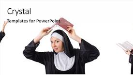  Presentation with nun - Colorful theme enhanced with model gospol - pretty nun with bible isolated backdrop and a white colored foreground