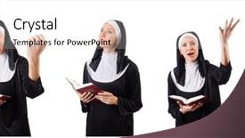  Presentation with nun - Slide deck enhanced with model gospol - pretty nun with bible isolated background and a  colored foreground