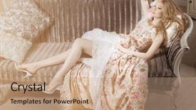  Presentation with vintage - Amazing PPT theme having model hotel - stylish young woman backdrop and a coral colored foreground