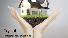  Presentation with house - Slide set consisting of model house concept in hand background and a  colored foreground