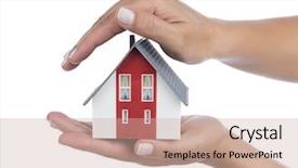  Presentation with house model software - Audience pleasing presentation consisting of model house in female hand backdrop and a  colored foreground