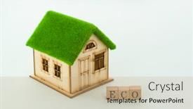  Presentation with eco - Audience pleasing presentation theme consisting of model-house-with-inscription-eco backdrop and a coral colored foreground