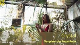  Presentation with greenhouse - Beautiful slide set featuring model in red dress which posing in greenhouse and looking away backdrop and a tawny brown colored foreground