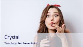  Presentation with girl model - PPT theme enhanced with model in underwear eating chocolate background and a sky blue colored foreground