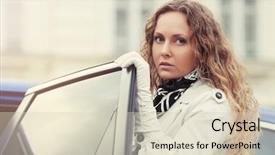  Presentation with woman sad - Presentation featuring model in white trench coat background and a  colored foreground