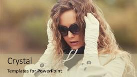  Presentation with sad woman walking - Theme with model in white trench coat background and a  colored foreground