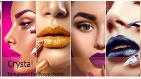  Presentation with lipstick - Beautiful presentation design featuring model make up collage beauty backdrop and a coral colored foreground