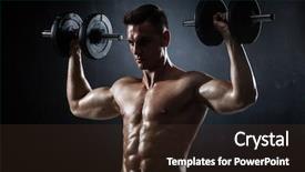  Presentation with brutal strong bodybuilder athletic fitness - Amazing PPT layouts having model makes exercises with dumbbell backdrop and a tawny brown colored foreground