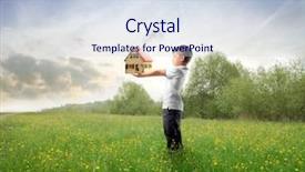  Presentation with green house - Presentation theme enhanced with model of a house background and a sky blue colored foreground