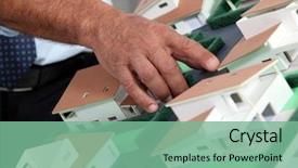  Presentation with house model software - Audience pleasing PPT theme consisting of model of a housing estate backdrop and a seafoam green colored foreground